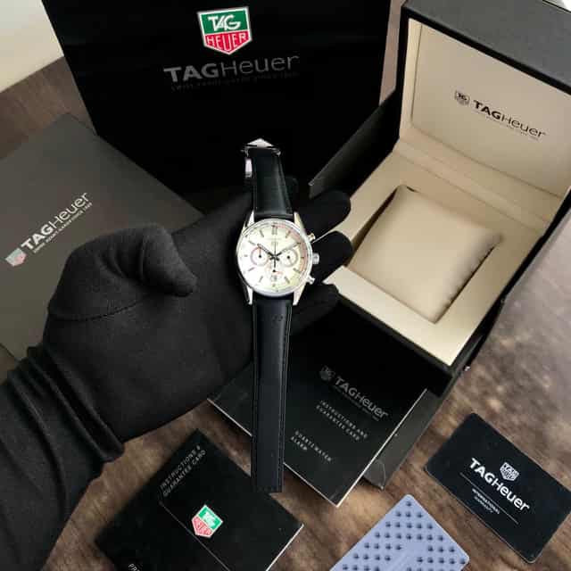 Tag Heuer Carrera Chronosprint X 911 Porsche White Dial Black Belt Japanese Mens Watch