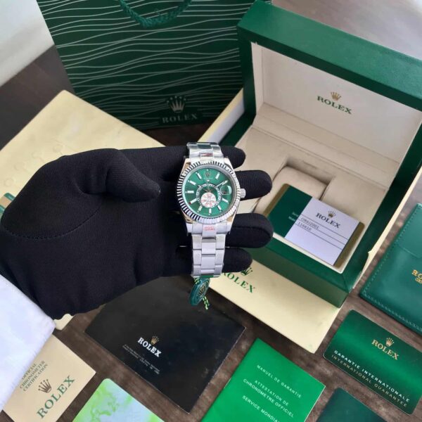 Rolex SkyDweller Silver Green Dial Oyster Chain Belt Automatic Men’s Watch