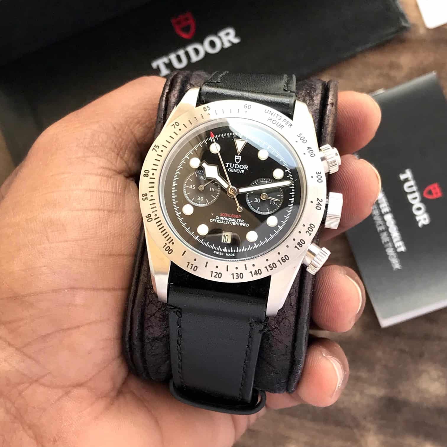 Tudor Black Bay Chrono Chronograph Black Dial Automatic Men’s Watch — zoomed view