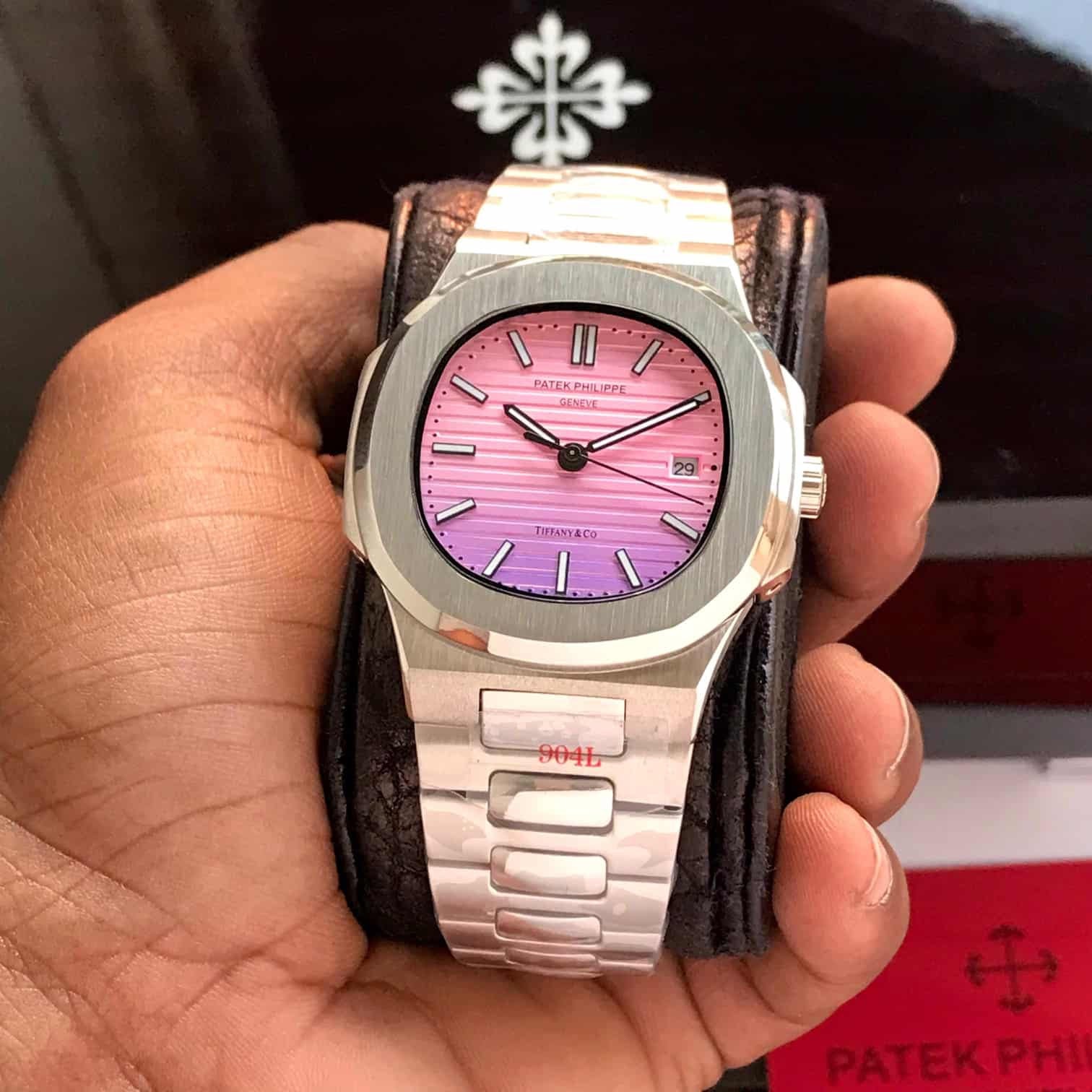 Patek Phillipe Nautilus Tiffany Dial Silver Metal premium Automatic Watch [OPEN BACK] — zoomed view
