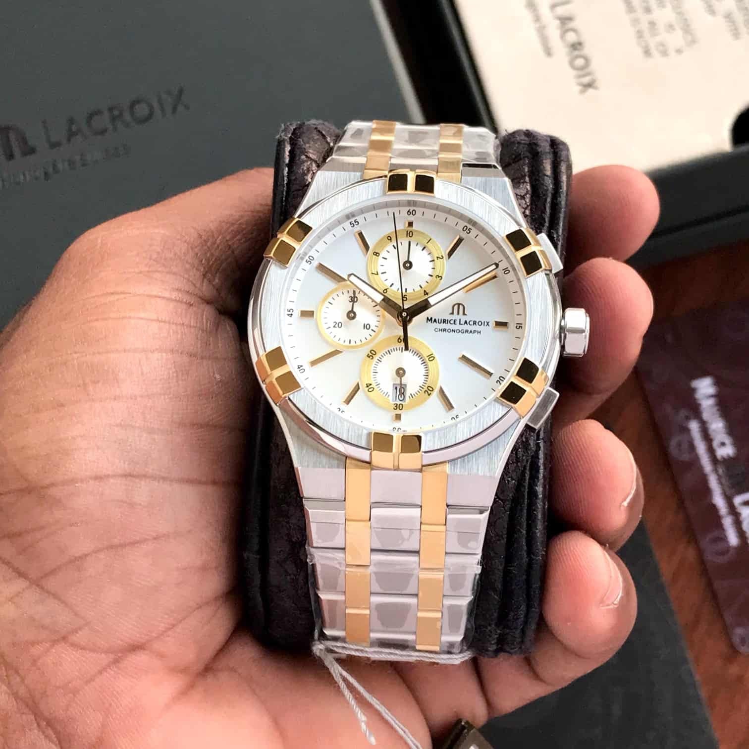 Maurice Lacroix Aikon Authentic Quartz Chronograph Two Tone Mens Watch — zoomed view