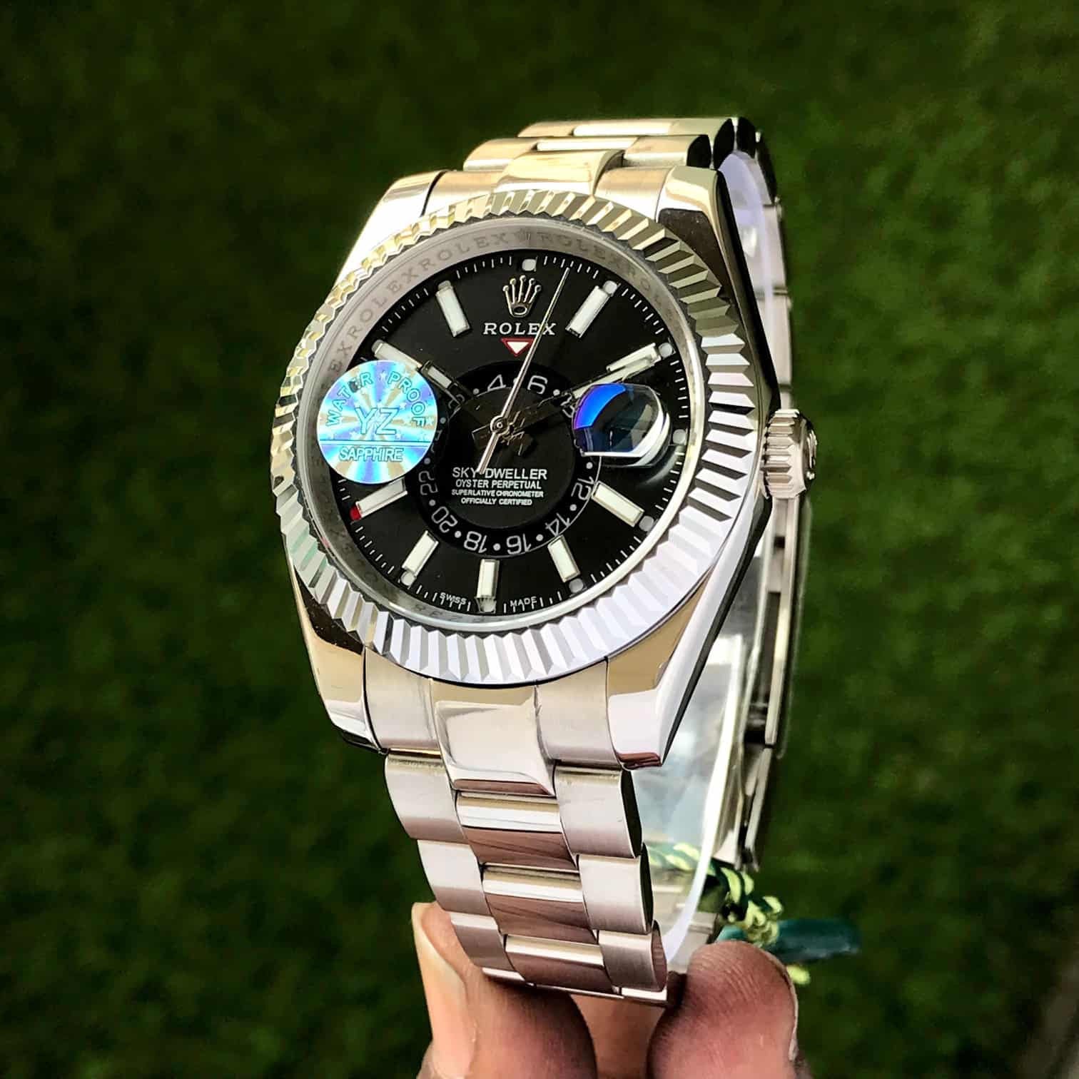 Rolex SkyDweller Stainless Steel Black Dial & Oyster Chain Strap Japanese Automatic Master Quality Men’s Watch — zoomed view