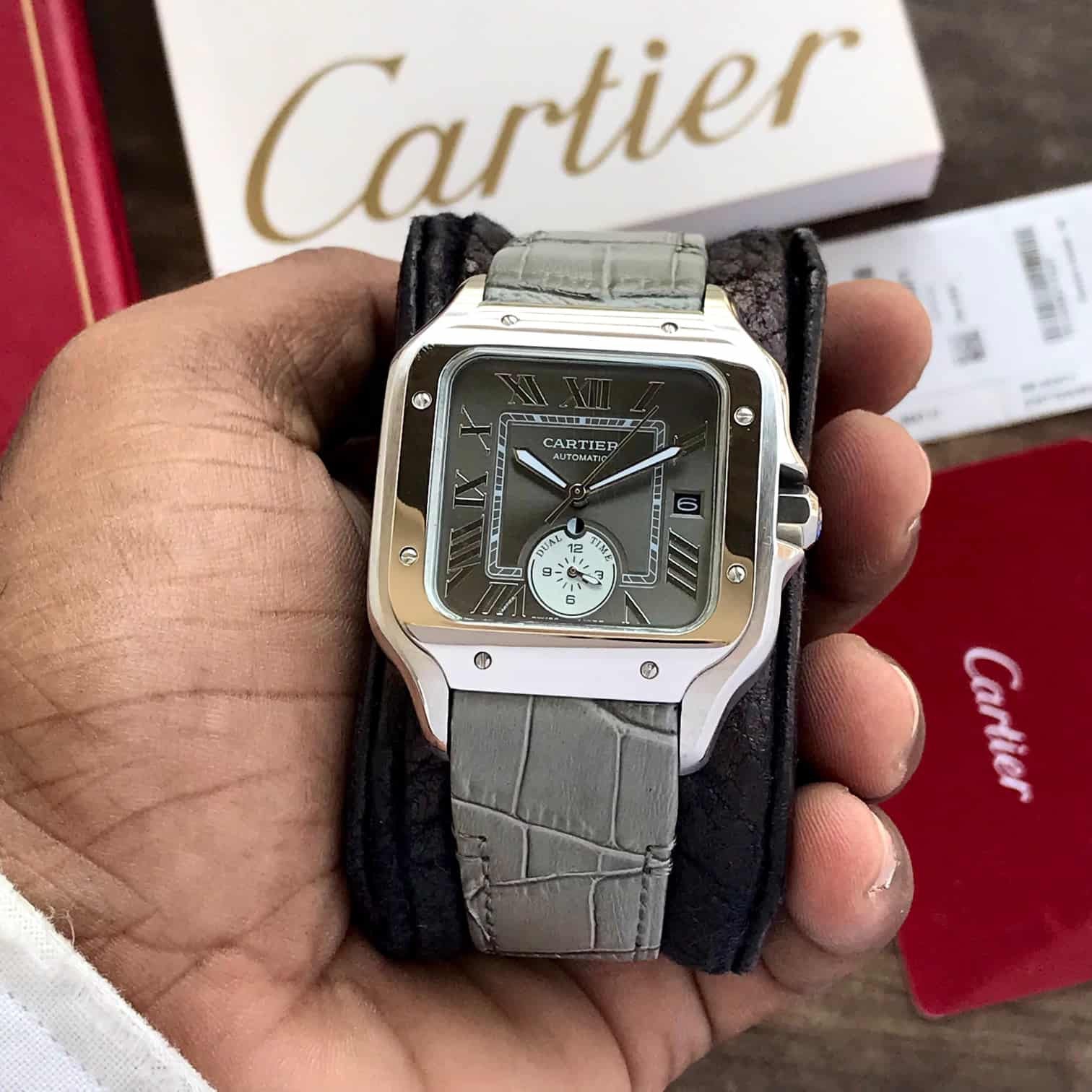 Cartier De Santos Dual Time Grey Premium Automatic Men’s Watch — zoomed view
