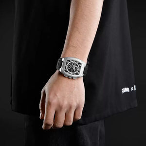 NAVIFORCE  Silver and black chronograph dial with soft stylish silicon strap Analog Watch - For Men NF8050 NF8050 Barrel-Shaped Case Waterproof