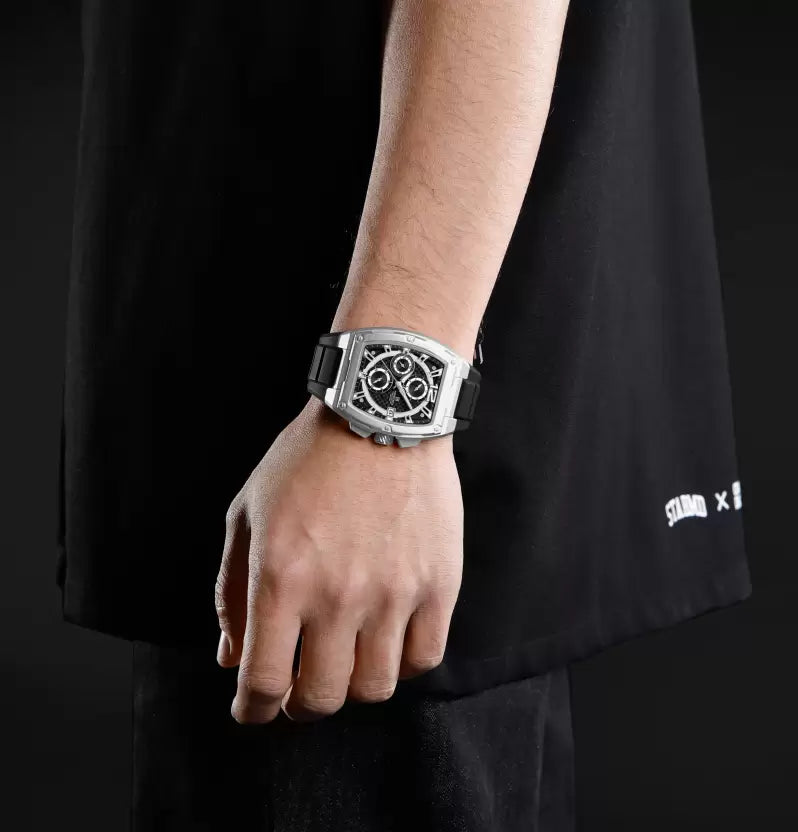 NAVIFORCE  Silver and black chronograph dial with soft stylish silicon strap Analog Watch - For Men NF8050 NF8050 Barrel-Shaped Case Waterproof