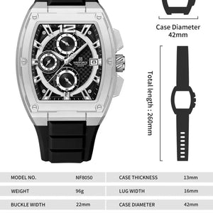 NAVIFORCE  Silver and black chronograph dial with soft stylish silicon strap Analog Watch - For Men NF8050 NF8050 Barrel-Shaped Case Waterproof