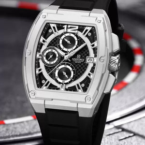 NAVIFORCE  Silver and black chronograph dial with soft stylish silicon strap Analog Watch - For Men NF8050 NF8050 Barrel-Shaped Case Waterproof