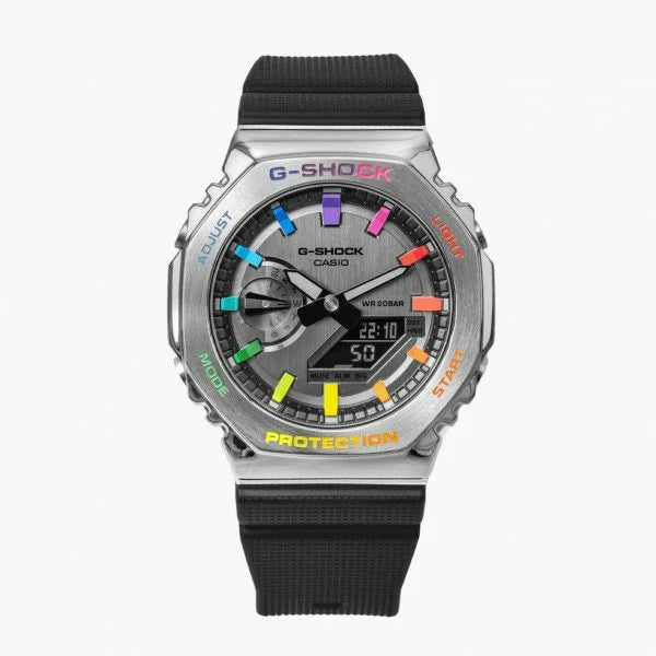 Casio G Shock gm2100 Sliver & Black belt — zoomed view
