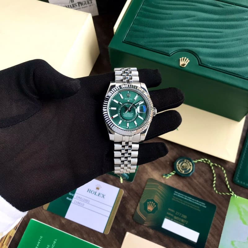 Rolex SkyDweller Stainless Steel Green Dial & Jubli Chain Strap Japanese Automatic Master Quality Men’s Watch — zoomed view