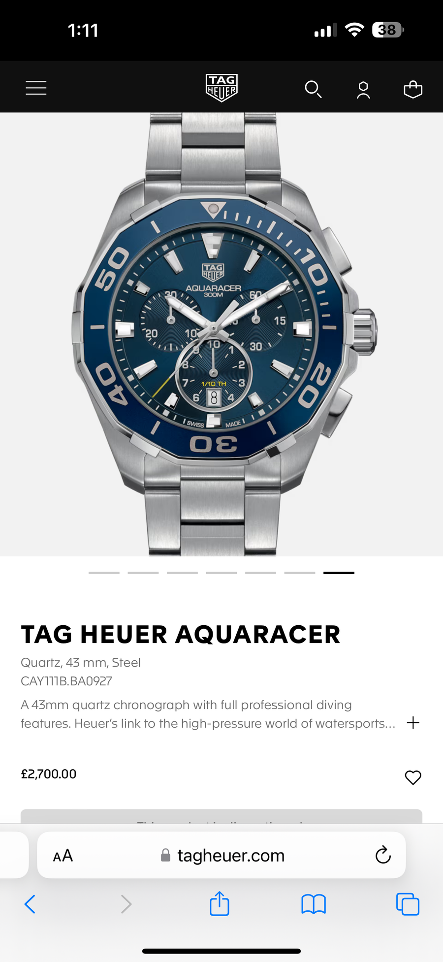 Tag Heuer Aquaracer Chronograph Cay111B 100% Authentic Quality