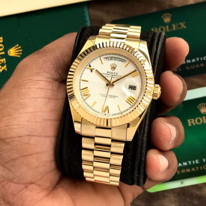 Exclusive Rolex Day Date 41 Gold Tone White Dial Japanese Automatic Mens Watch — zoomed view