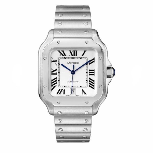 Cartier Santos Large Stainless Steel White Dial Swiss Automatic Mens Watch