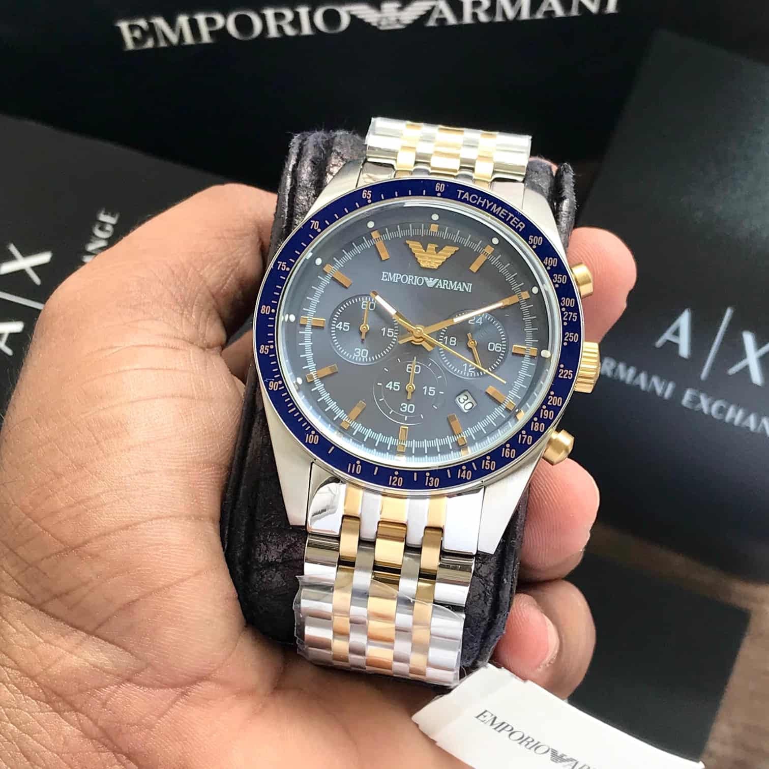 Emporio Armani AR6088 Two Tone Chronograph Mens Watch — zoomed view