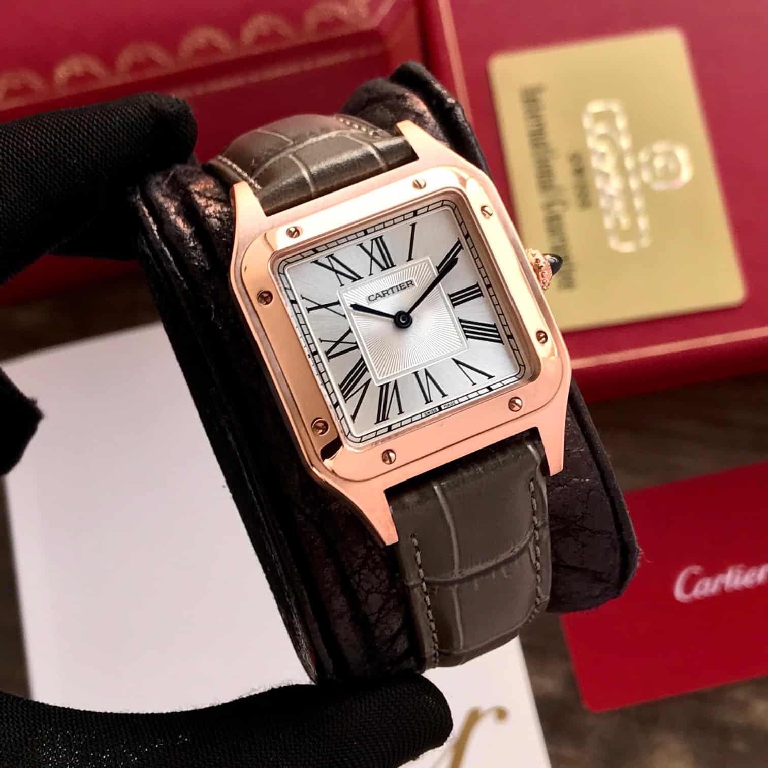 Cartier De Santos Dumont Premium RoseGold White Dial Unisex Watch — zoomed view