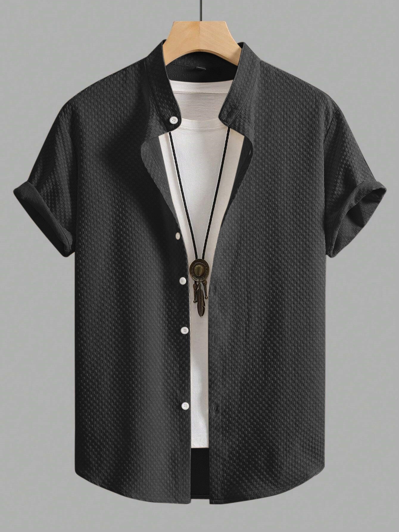 Black Men Regular Fit Solid Casual Half Sleeves Shirt — zoomed view