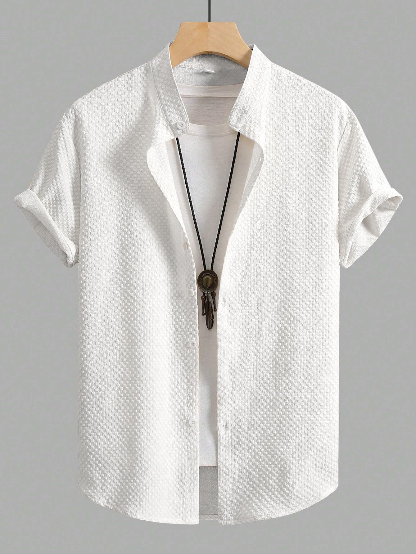 White Men Regular Fit Solid Casual Half Sleeves Shirt — zoomed view