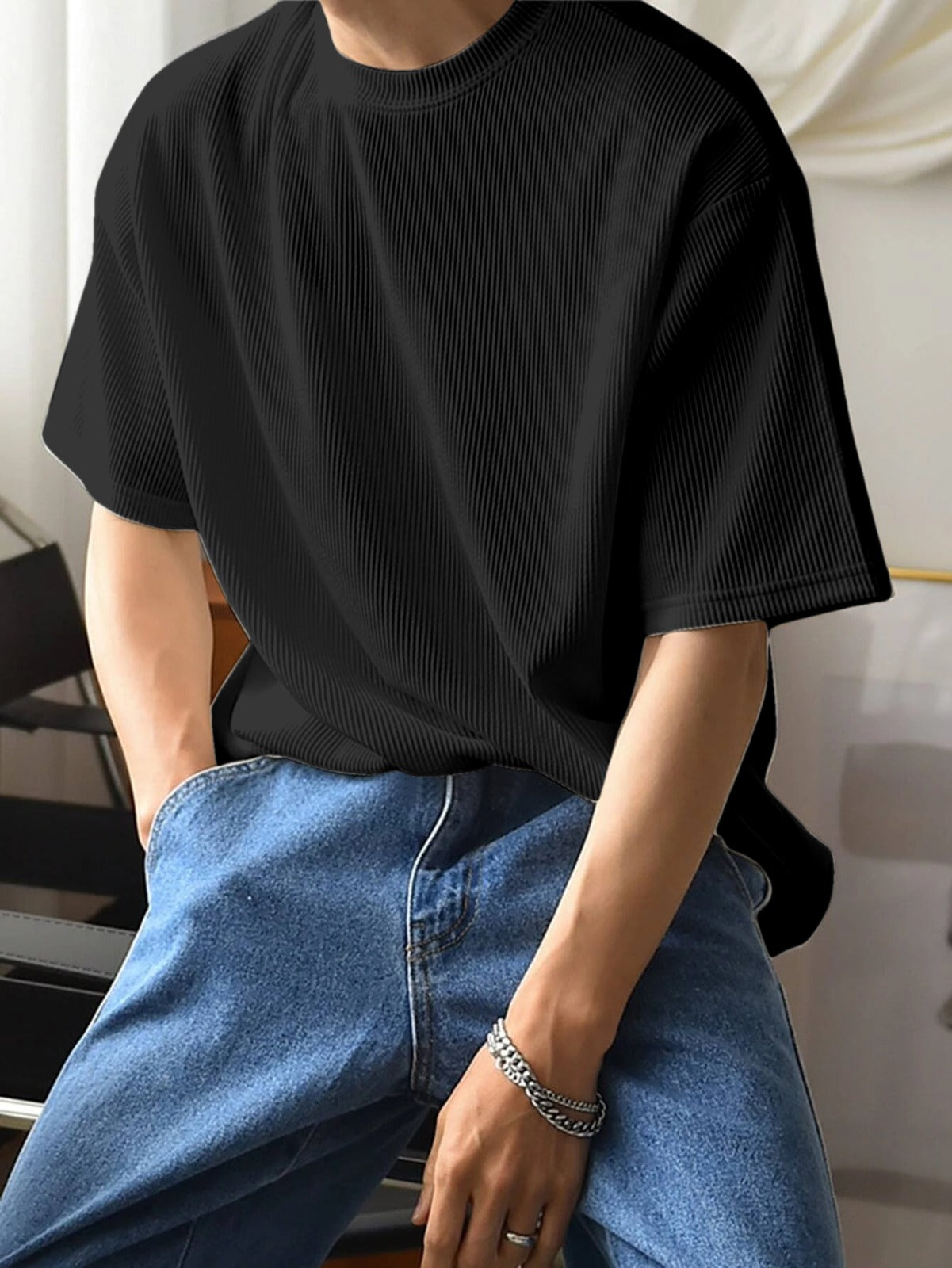 Executive Black Plain T-Shirt — zoomed view