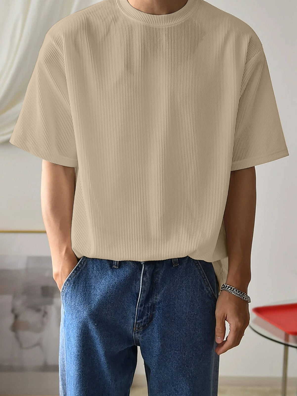 Stylist Cream Plain T shirt — zoomed view