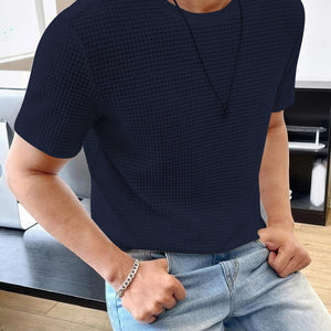 Waffle Navy Blue Hlaf sleeve Men T-Shirt