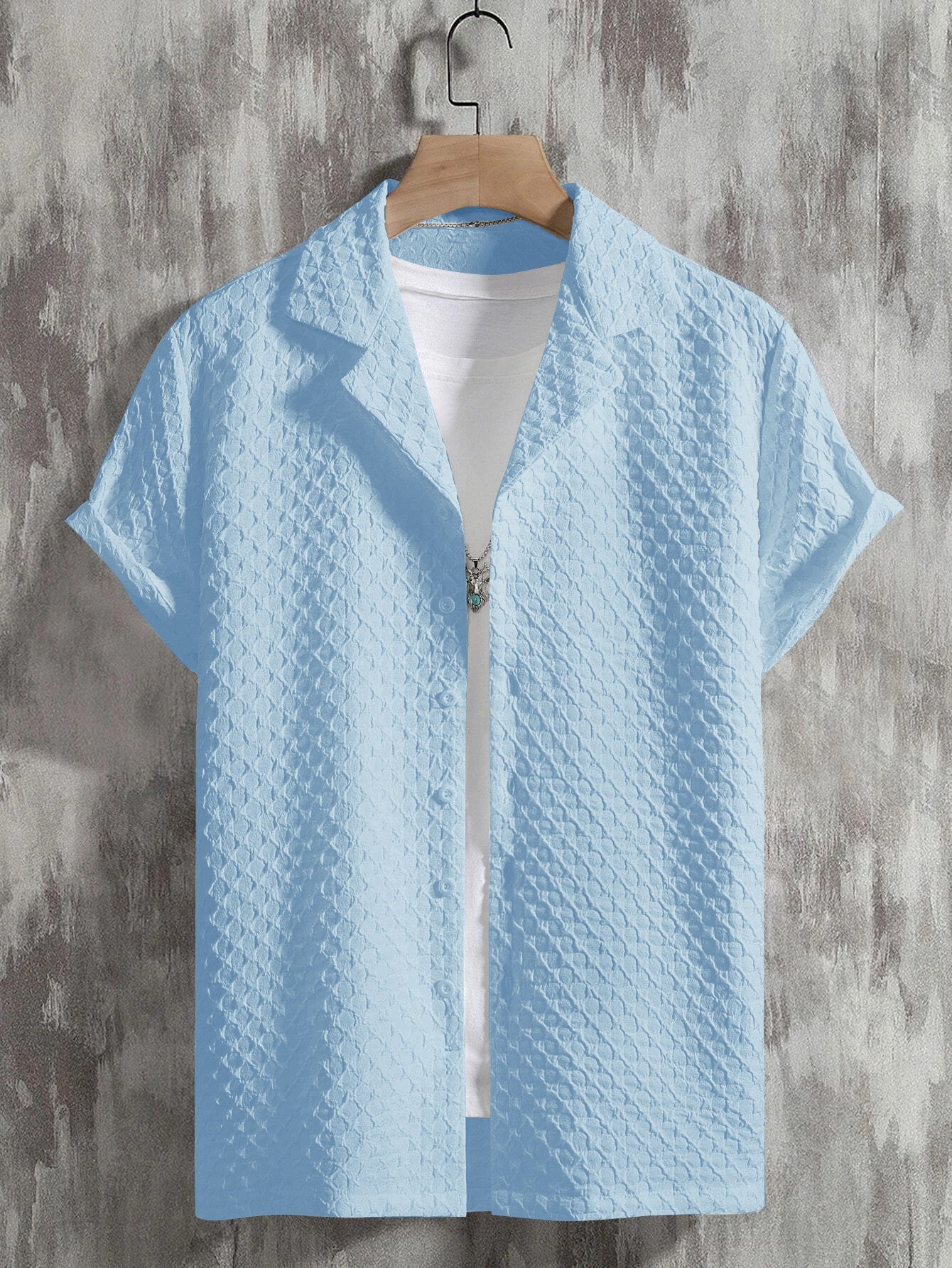 Sky Blue Bubble Half Sleeve Shirt — zoomed view