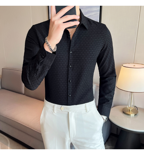 Black Checks Structured Premium Shirt — zoomed view