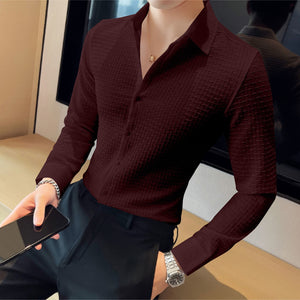 Maroon  Checks Structured Premium Shirt