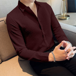 Maroon  Checks Structured Premium Shirt