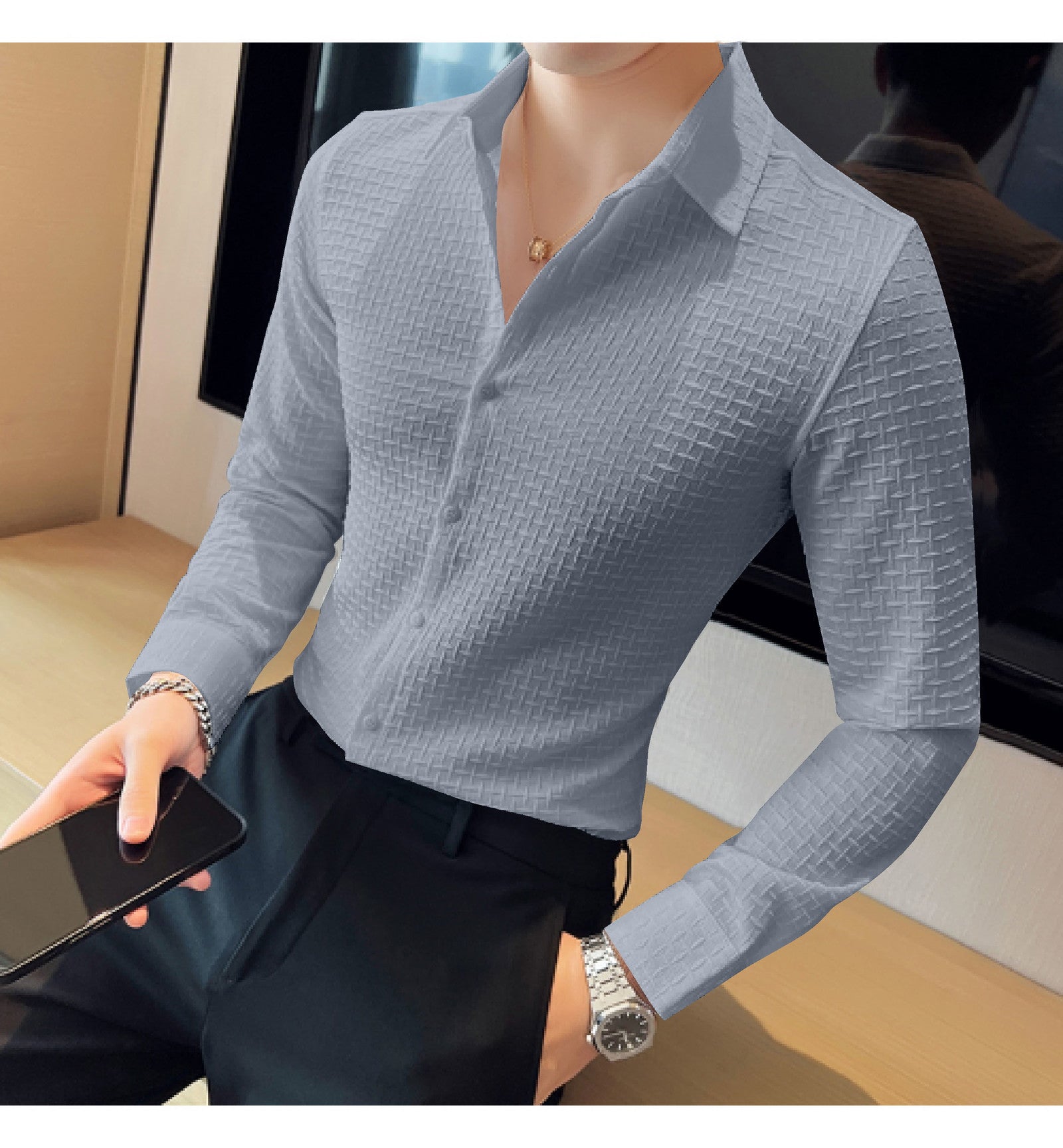 Sky Checks Structured Premium Shirt — zoomed view
