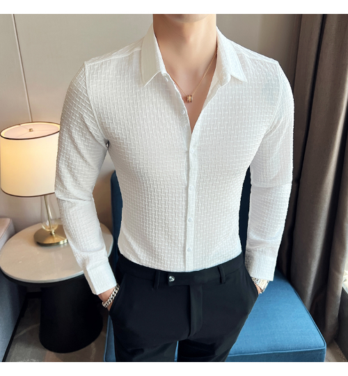 White Checks Structured Premium Shirt — zoomed view