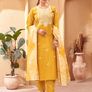 Mustard Yellow Simple Beautiful Kurta Set with Bottom and Dupatta