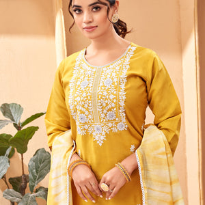 Mustard Yellow Simple Beautiful Kurta Set with Bottom and Dupatta