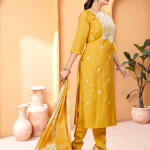 Mustard Yellow Simple Beautiful Kurta Set with Bottom and Dupatta