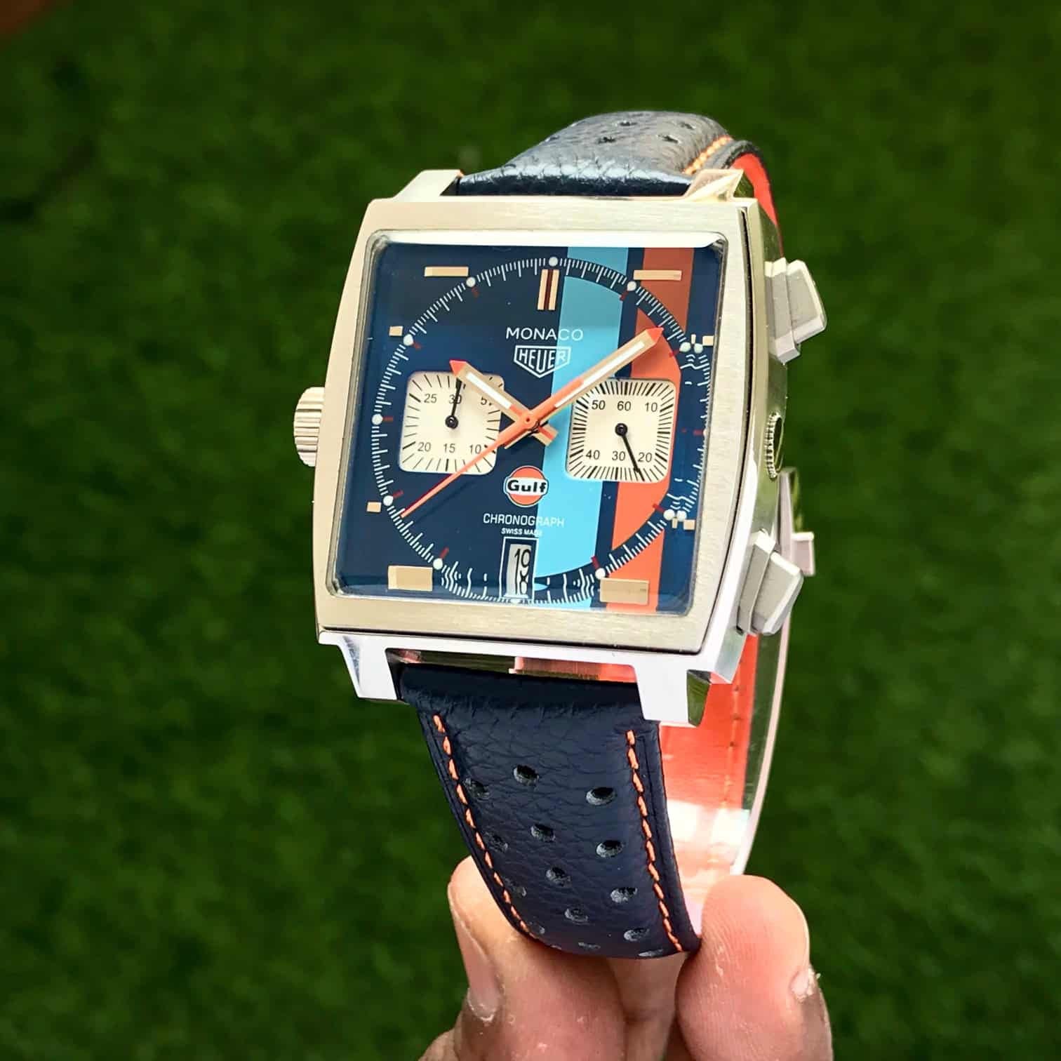 Tag Heuer Monaco Gulf Limited Edition Japanese Mens Watch — zoomed view