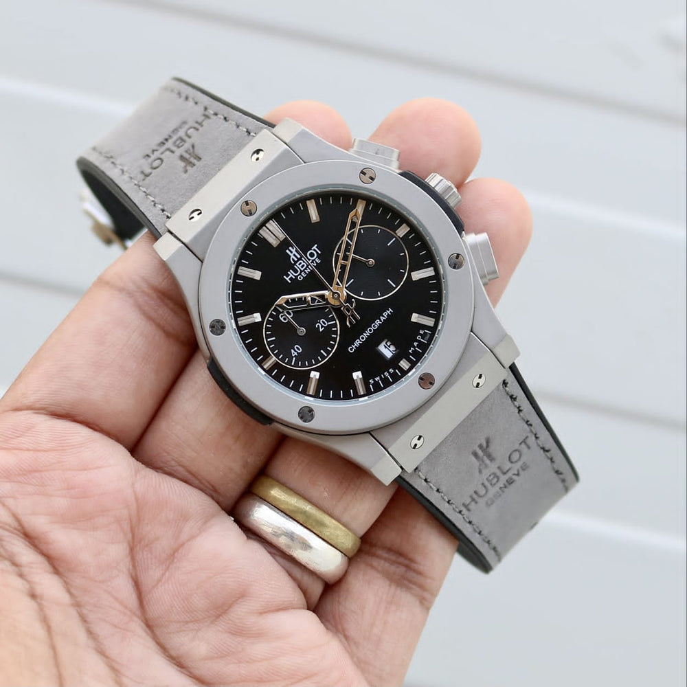 Men's Premium Watch | Hublot Grey Leather Belt Rohit Sharma Watch