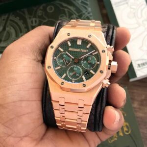 Audemars Piguet Royal Oak 50th Anniversary Chronograph’s Rosegold Green Dial Swiss ETA — zoomed view
