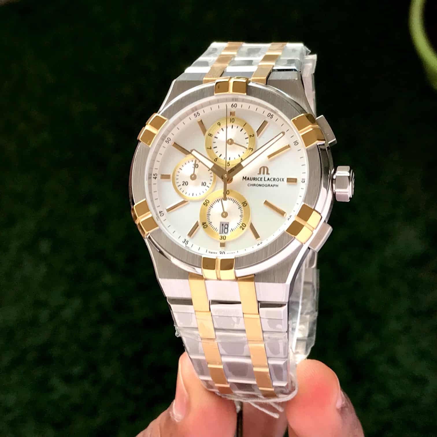 Maurice Lacroix Aikon Authentic Quartz Chronograph Two Tone Mens Watch — zoomed view