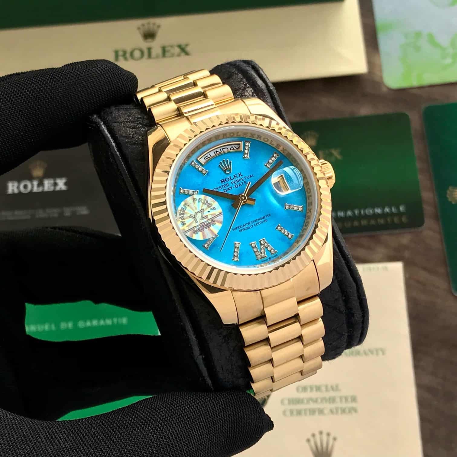 Rolex Day Date 40 Gold Tone Blue Dial Japanese Automatic Mens Watch — zoomed view
