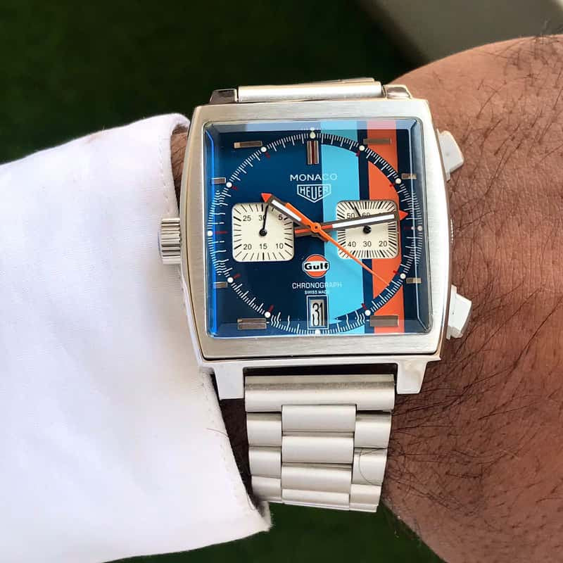 TAG Heuer Carerra Monaco Special Edition Re-Imagines Stainless Steel Mens Watch — zoomed view