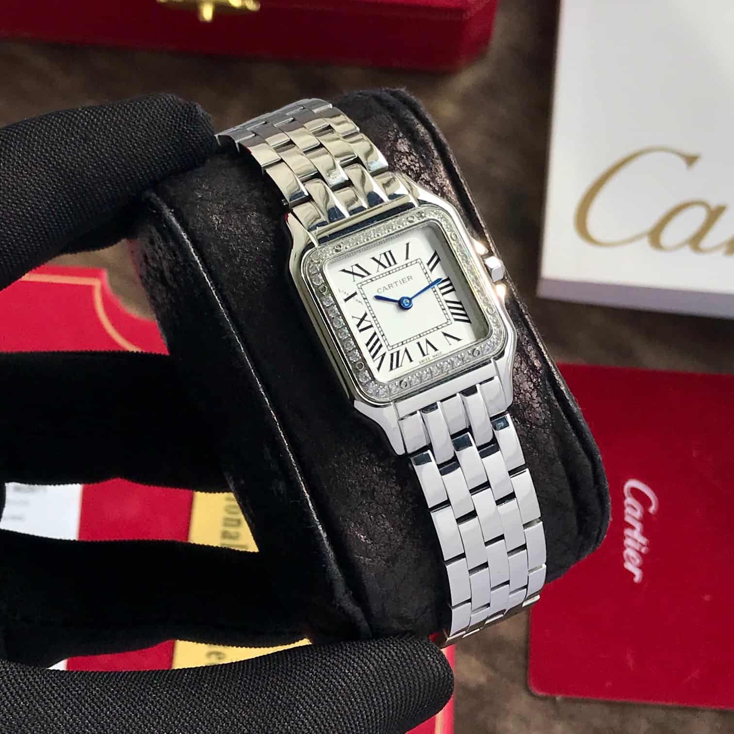 Cartier De Panthere Silver White Dial Premium Stainless Steel Womens Watch — zoomed view