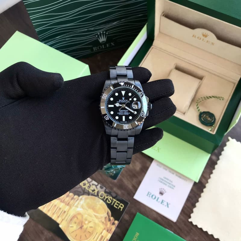 Rolex Submariner Full Black Stainless Steel Japanese Master Quality Mens Watch — zoomed view