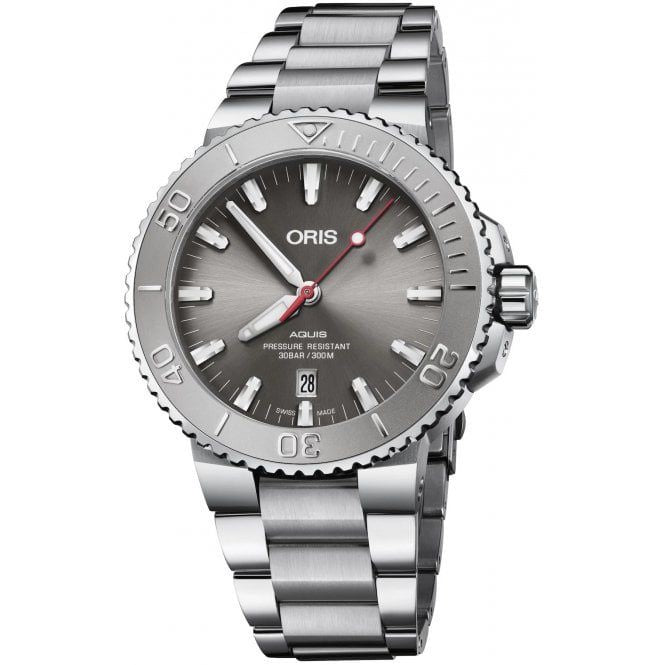 Oris Aquis Date Authentic Silver Grey Dial Automatic Mens Watch — zoomed view