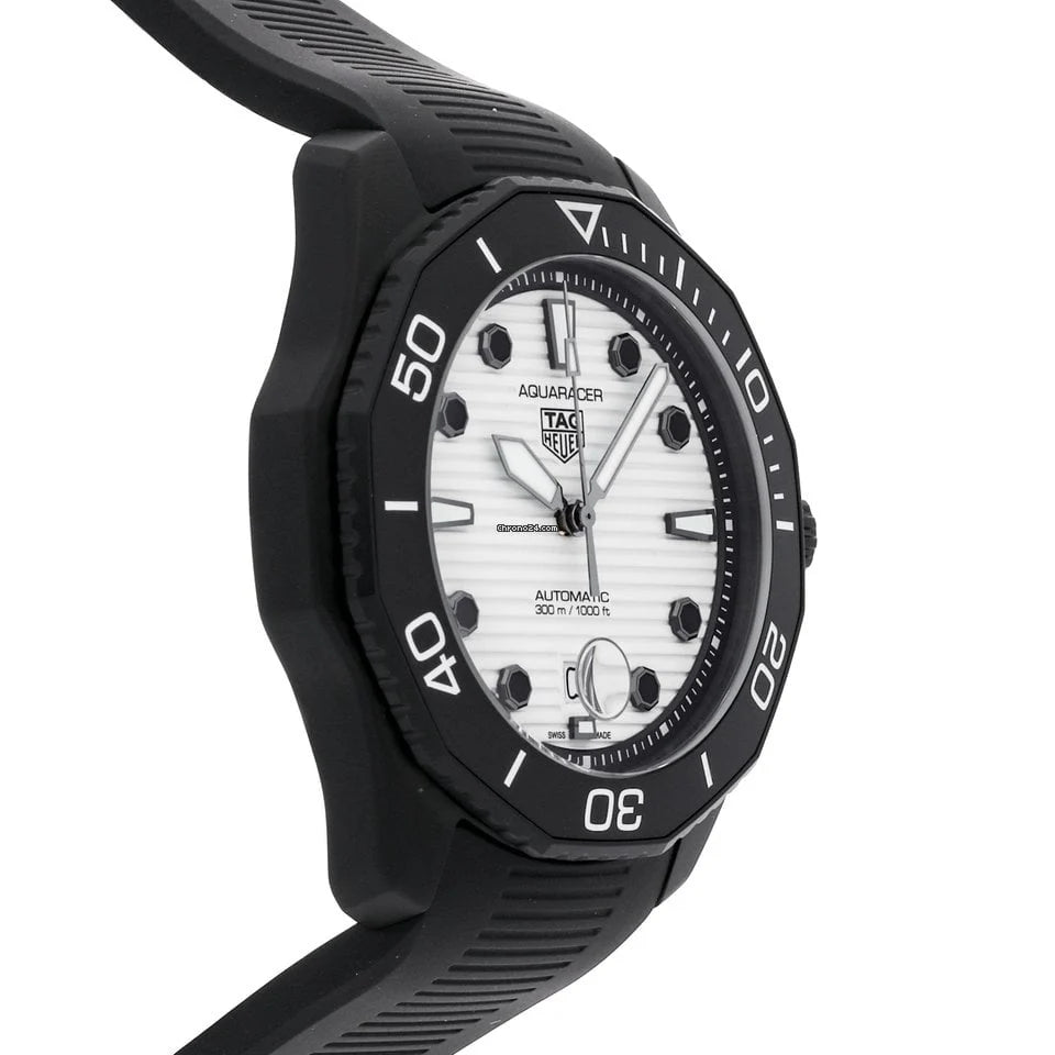 Tag Heuer Aquaracer Professional 300 Automatic White Dial Black Rubber Strap Watch for Men
