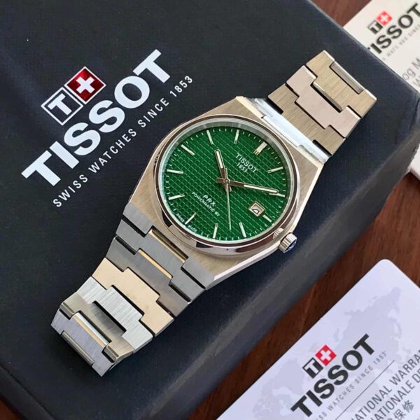 Tissot PRX Powermatic Japanese Green Dial Automatic Mens Watch — zoomed view