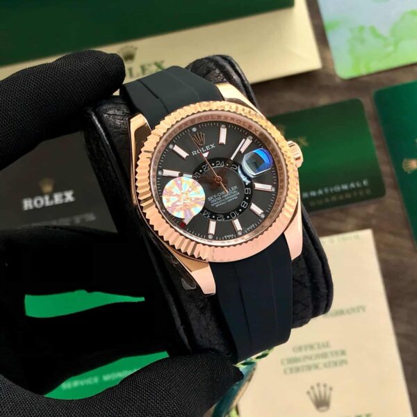 Rolex SkyDweller Grey Dial Black Fiber Belt Japanese Automatic Mens Watch — zoomed view