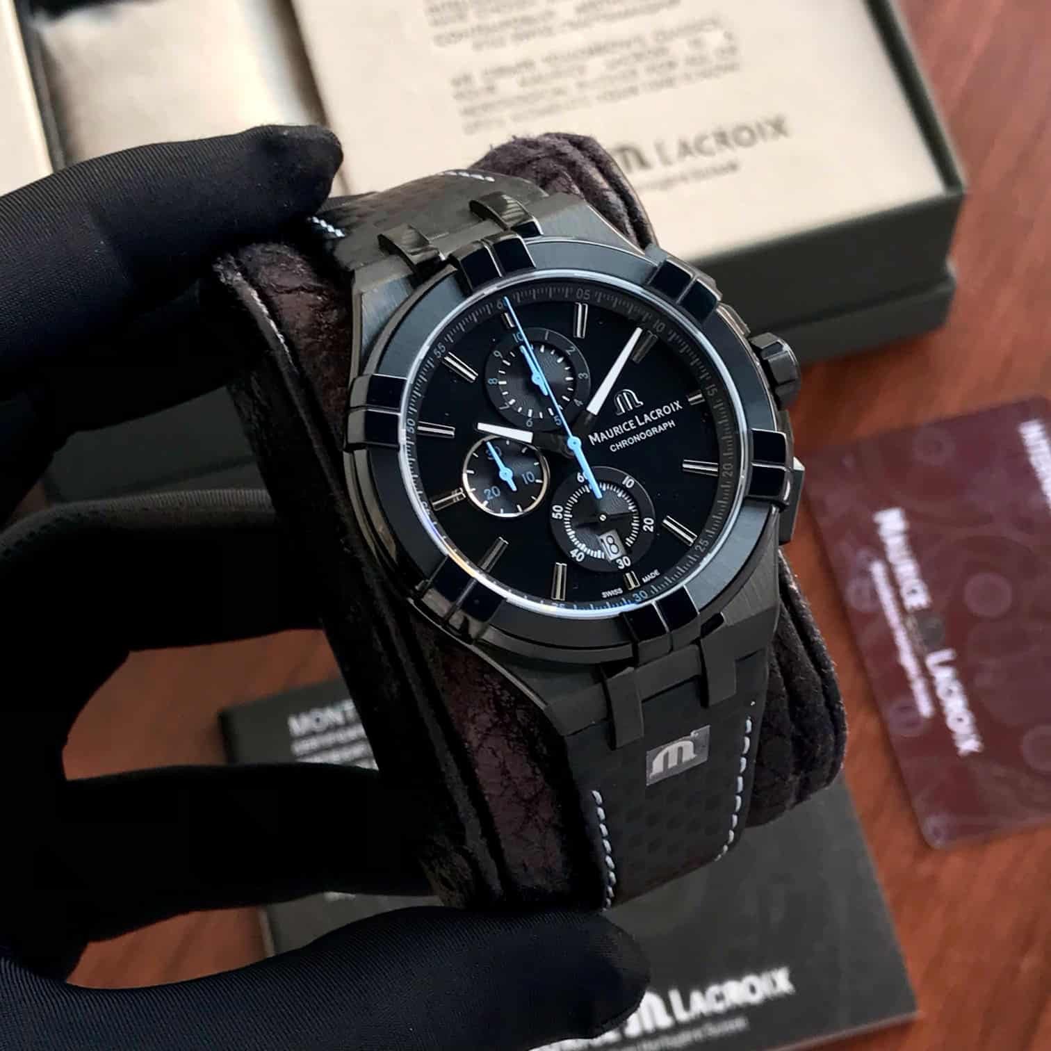 Maurice Lacroix Aikon Quartz Chronograph Black PVD Limited Edition Watch — zoomed view