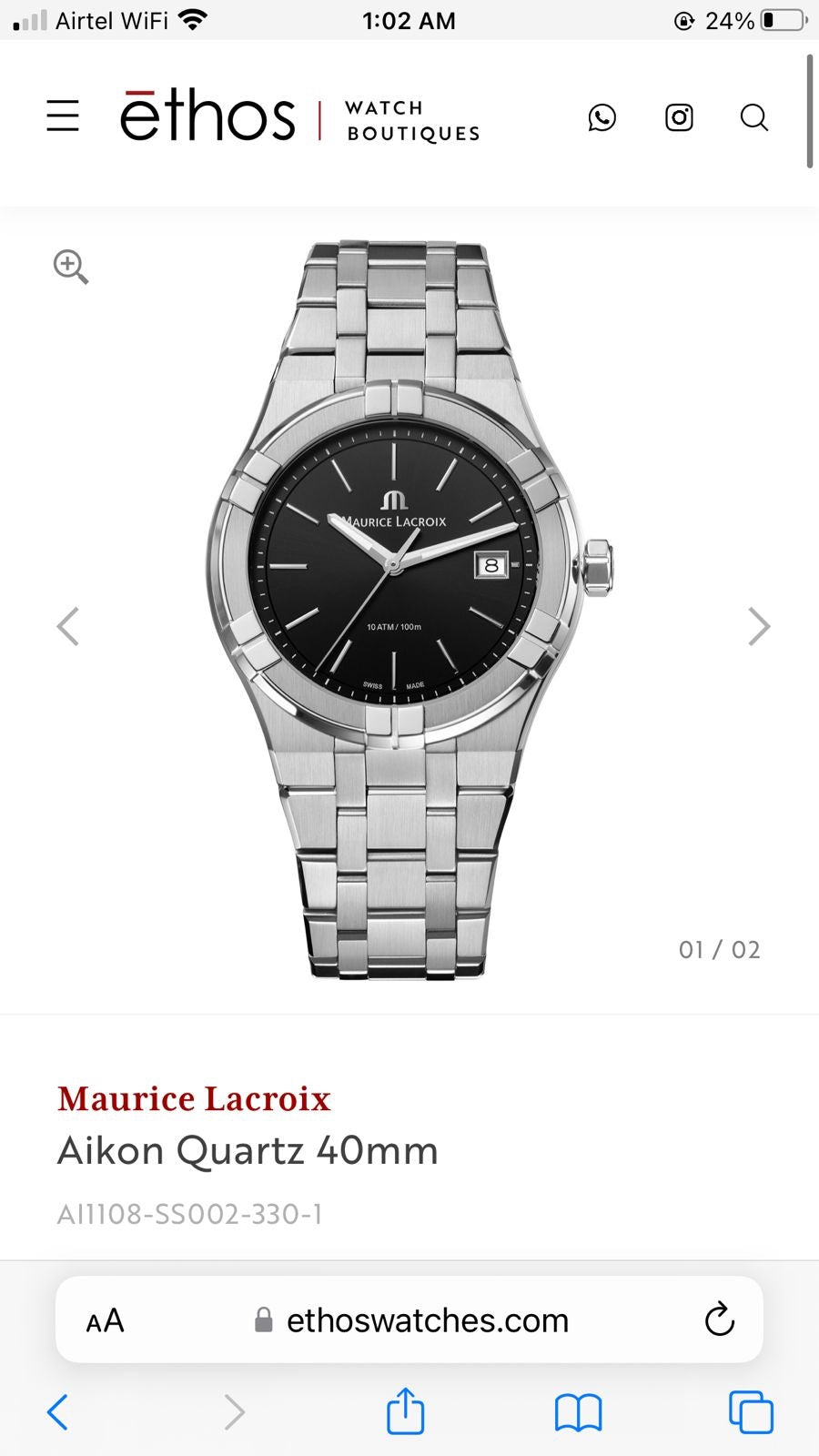 Maurice Lacroix Aikon Quartz 40mm Authentic Stainless Steel Black Dial