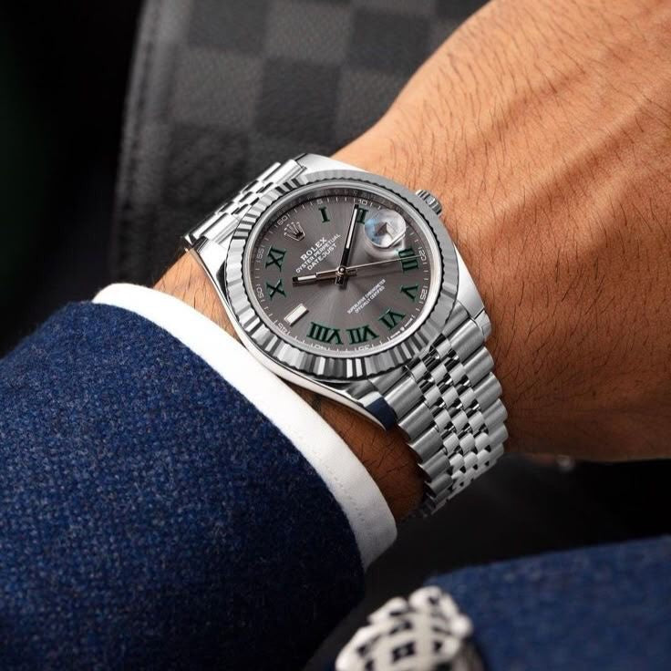 Rolex Date Just 41 Stainless Steel Grey Dial Jubli Chain Belt Japanese Master Quality Mens Watch