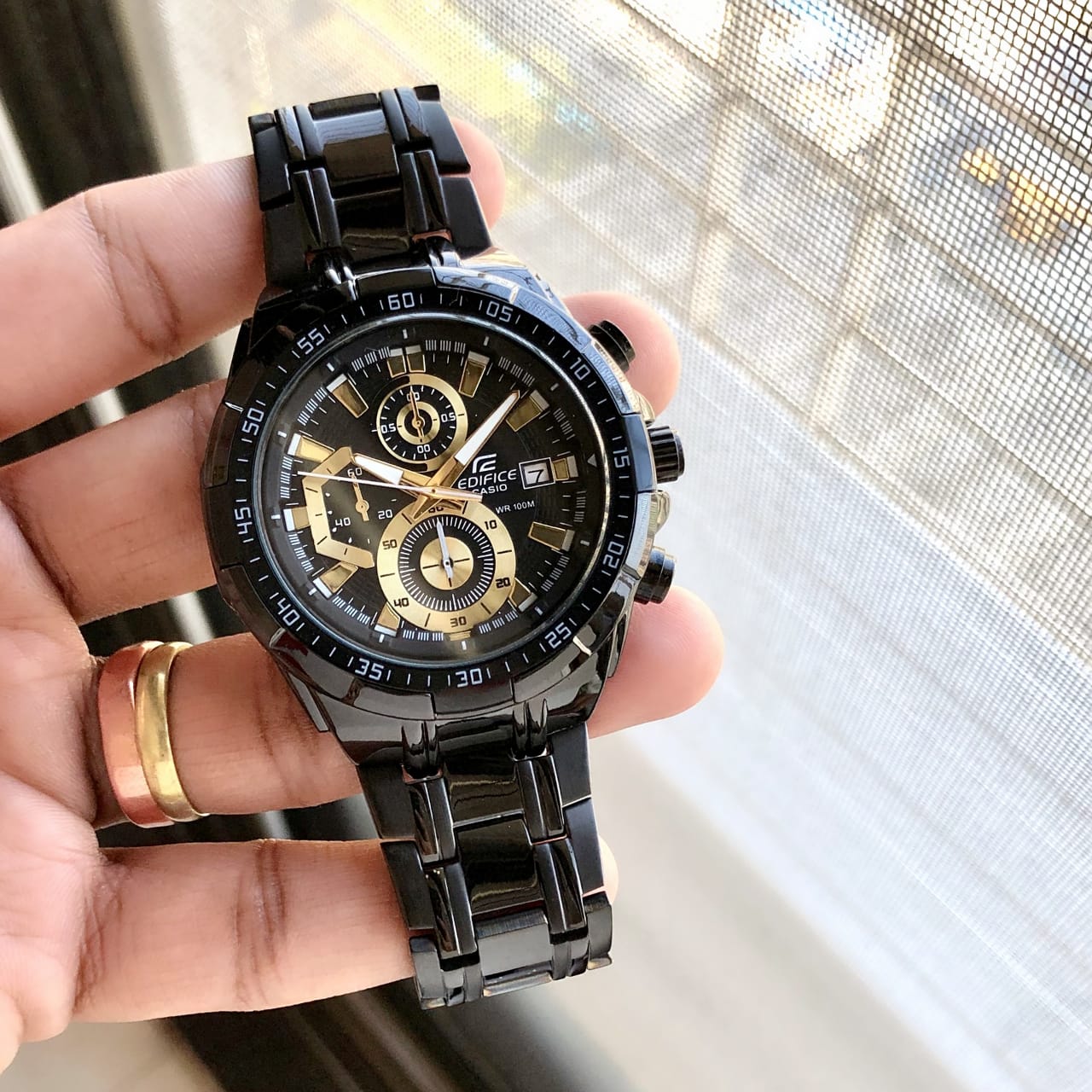 Edifice EFR-539BK-1AVUDF Black Dial Black Stainless Steel Band Analog Watch - For Men EX187 — zoomed view
