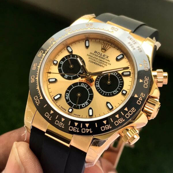 Rolex Daytona Cosmographs Yellow Gold Dial & Black Rubber Strap Japanese Master Quality Automatic Men’s Watch — zoomed view