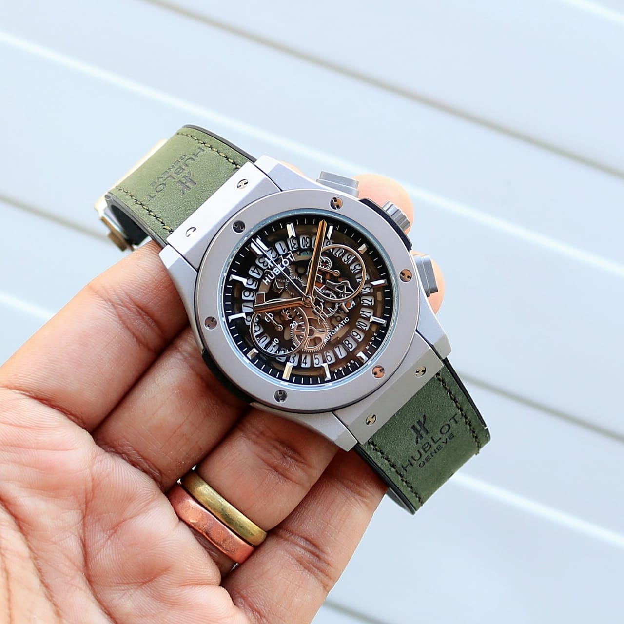 Hublot Watches – Big Bang Calendar Green Leather Strap Watch HBGS1